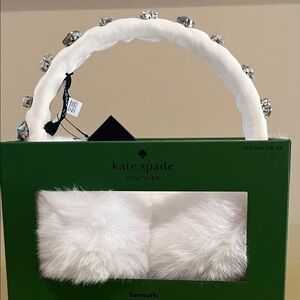 Kate Spade White Earmuffs with Silver Rhinestone Embellishments. NWT